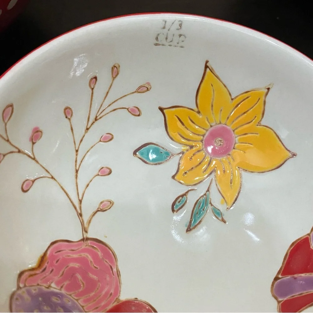 Beautiful Ceramic Nesting Measuring Cups Bowl Fruits & Flowers Design